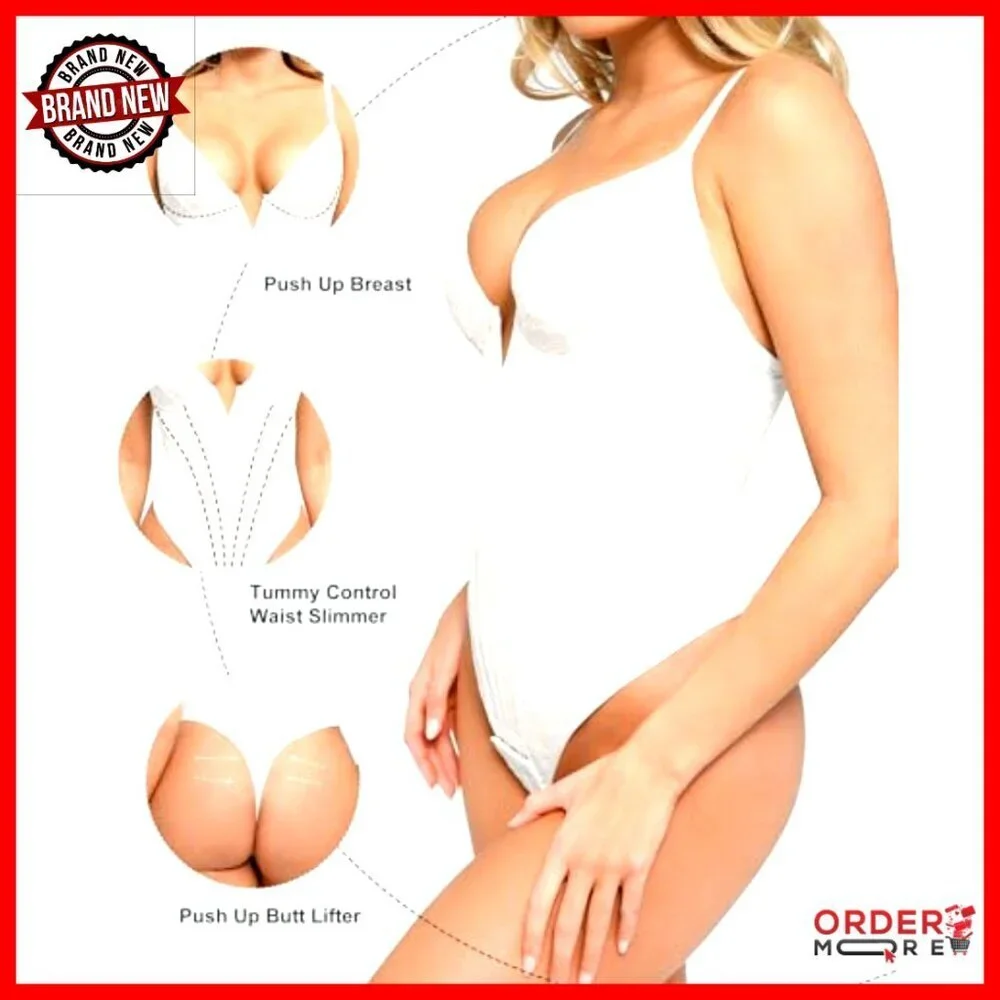 Deep V Neck Lace Bodysuit Tummy Control Shapewear Corset Elegant Chic